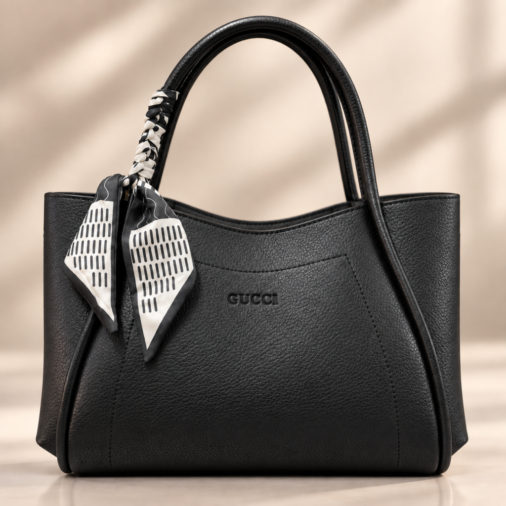 Elegant Scarf Handle Tote Bag - Black