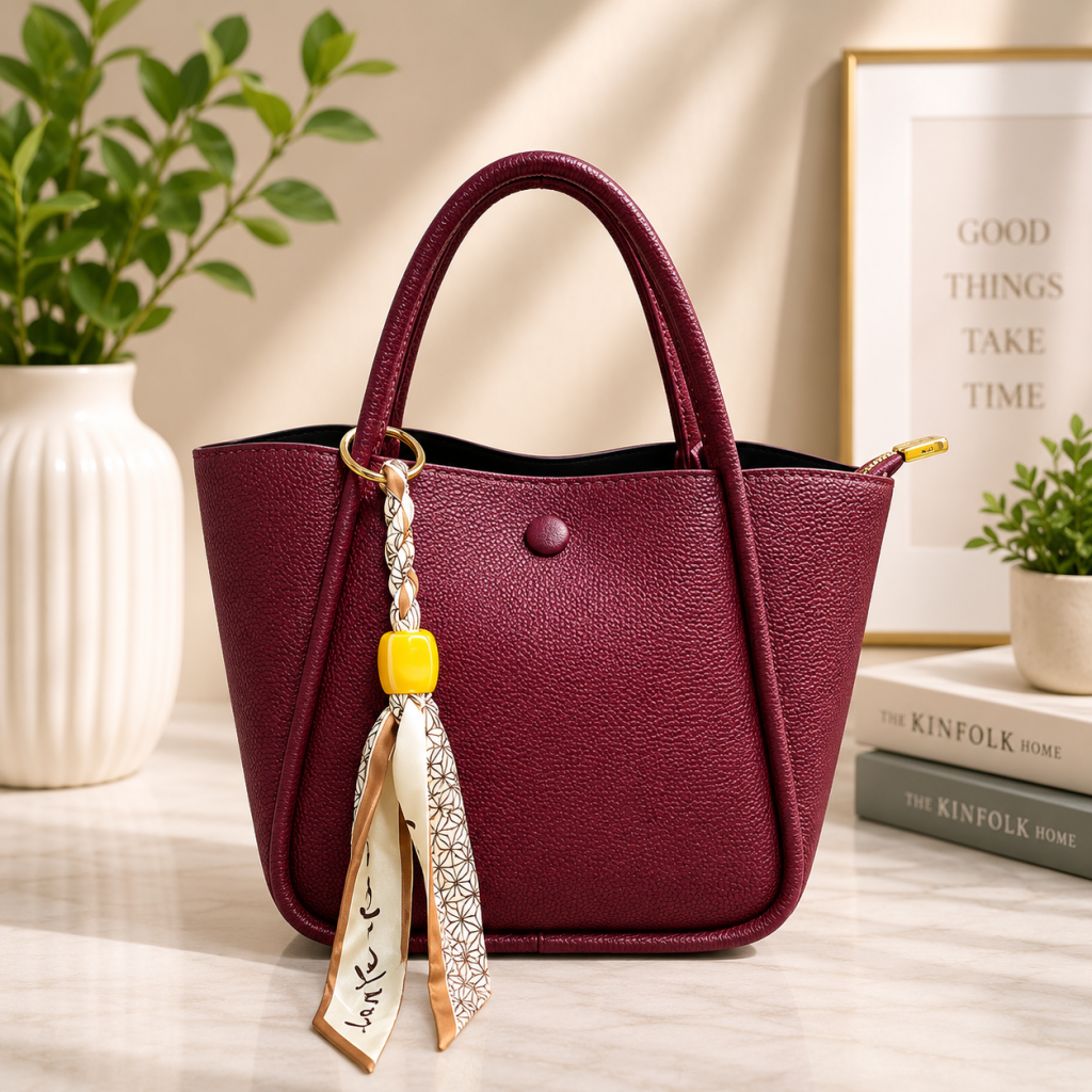 Pebbled Leather Hand Tote Bag - 🍷 Burgundy