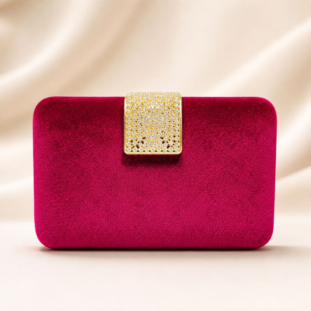 Velvet Box Clutch Bag - Red